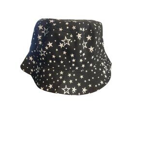 Black White Star Print Bucket Hat Cotton Summer Beach Festival Celestial NWOT